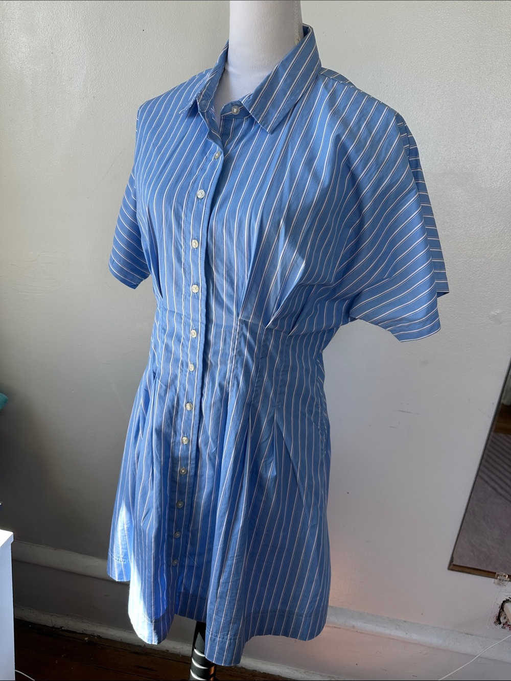 Blue Striped Shirt Midi Dress
